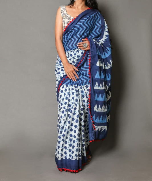 Naira soft cotton sarees- indigo blue