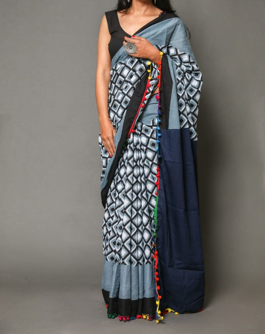 Naira soft cotton sarees- black & grey cross checks