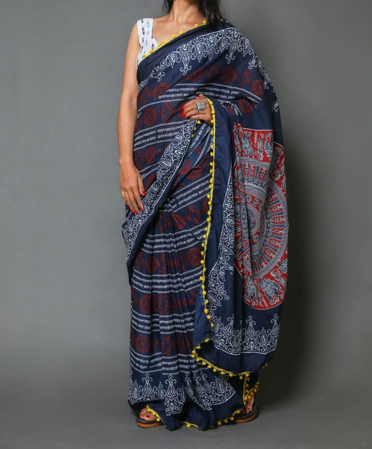 Naira soft cotton sarees- blue & red crosslines