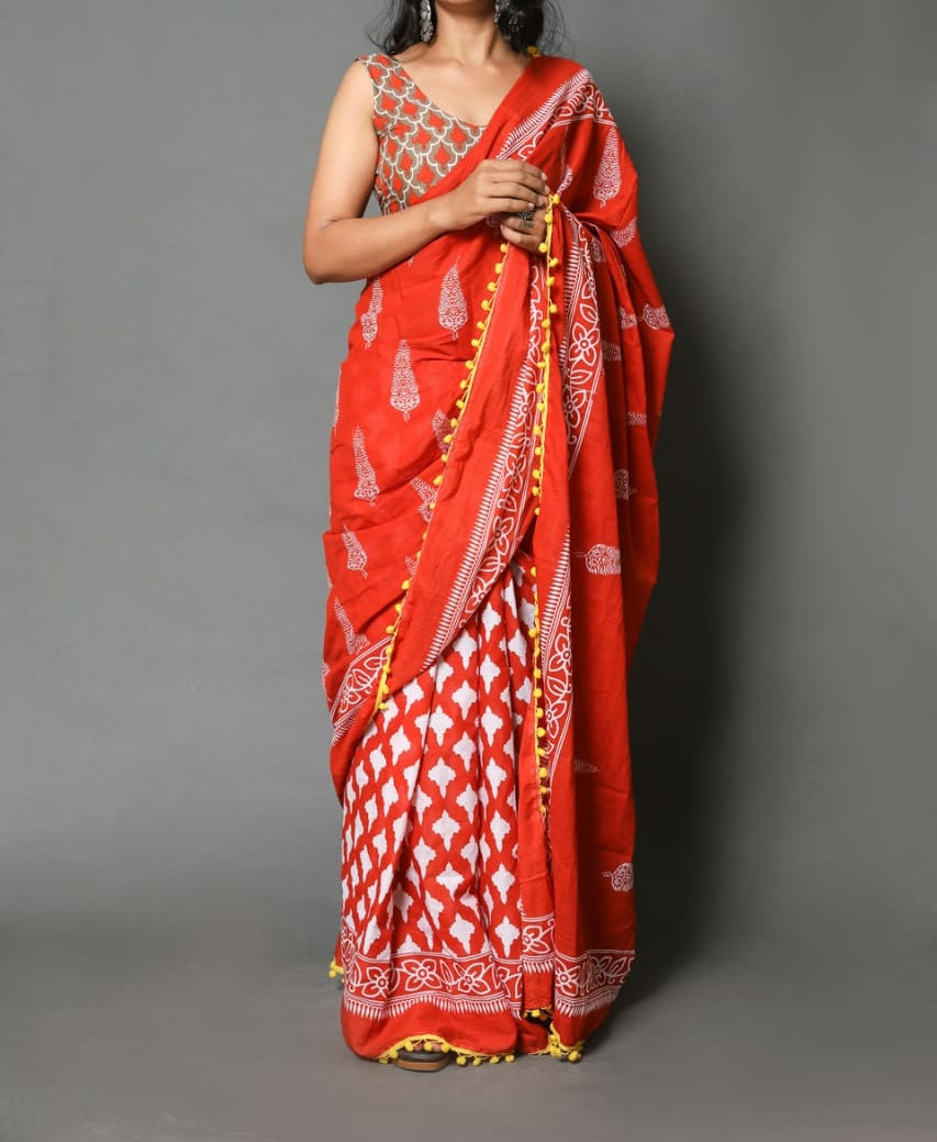 Naira soft cotton sarees - orange dual fancy