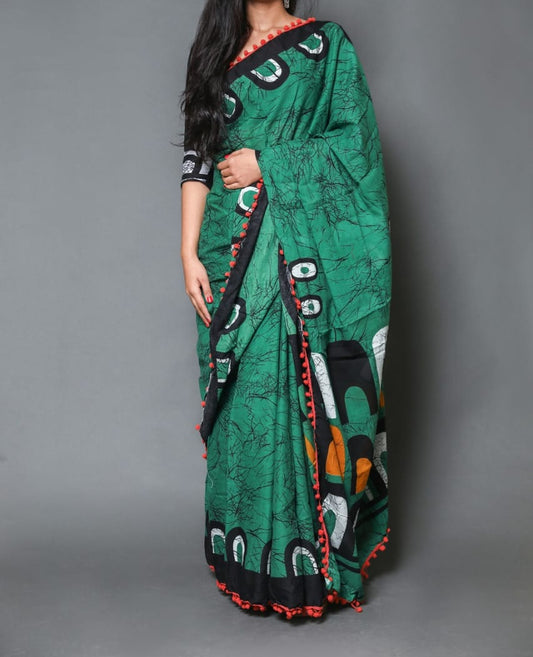 Naira soft cotton sarees - green & black shibori