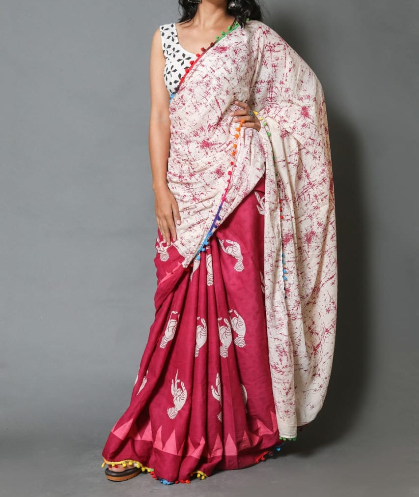 Naira soft cotton sarees - plum paisley shibory