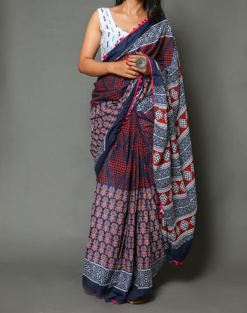 Naira soft cotton sarees- double pattern ajrakh