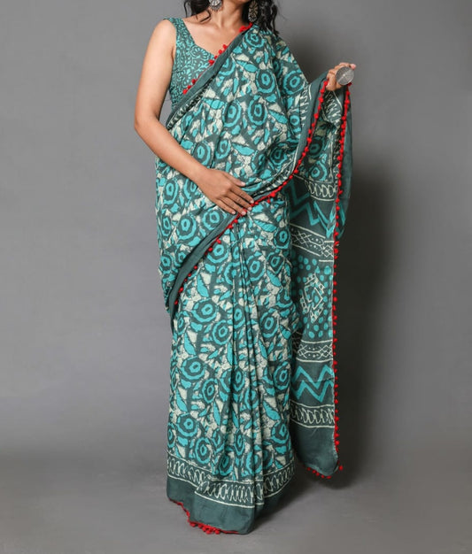 Naira soft cotton sarees- teal & grey