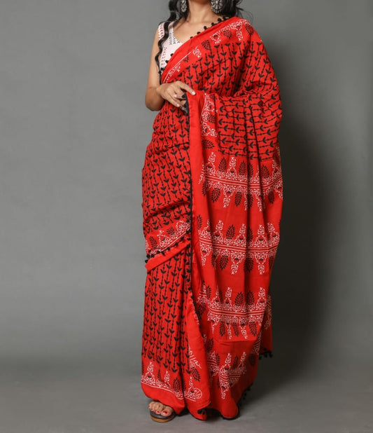 Naira soft cotton sarees- arrow rusty red