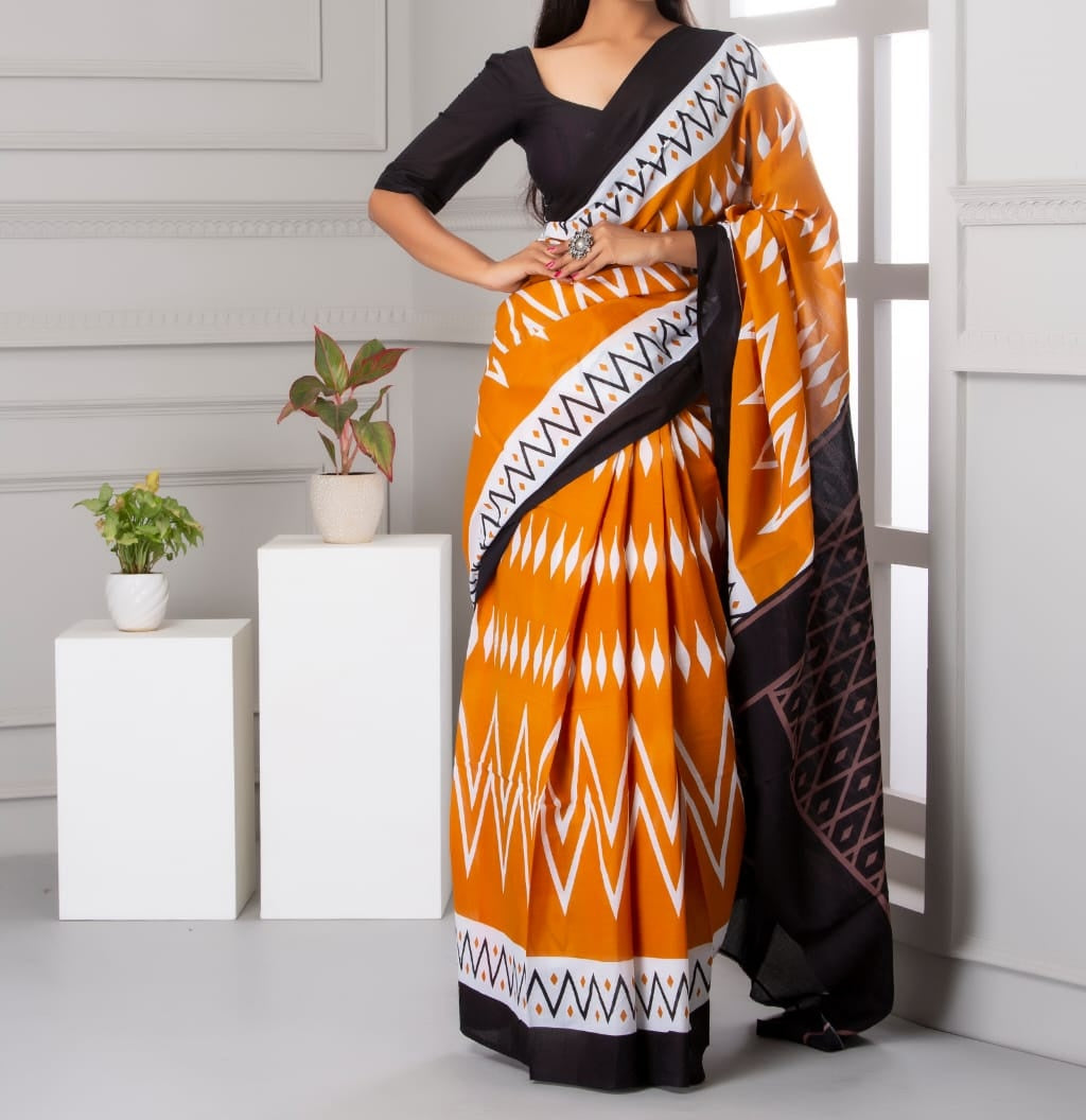 Mira soft cotton sarees- Tango stripes