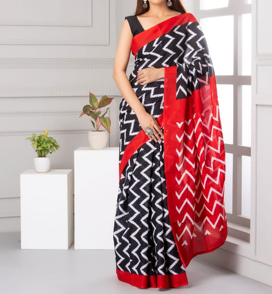 Mira soft cotton sarees- wavy black & white