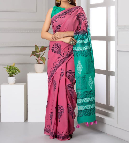 Mira soft cotton sarees- soft pink dandelion