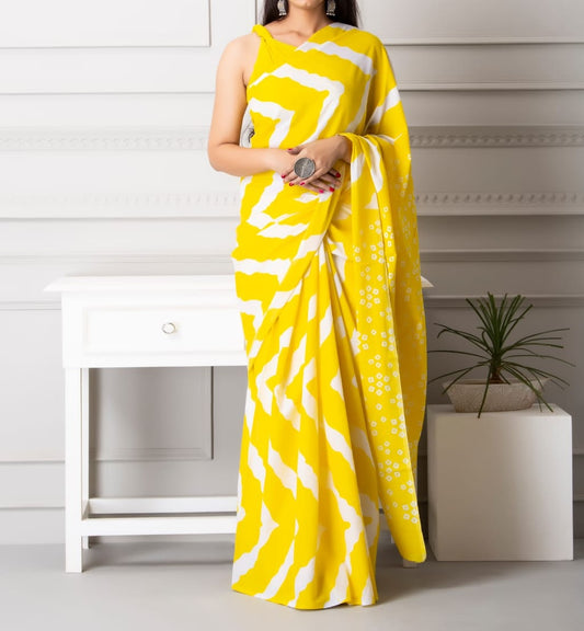 Mira soft cotton sarees- yellow shibori style