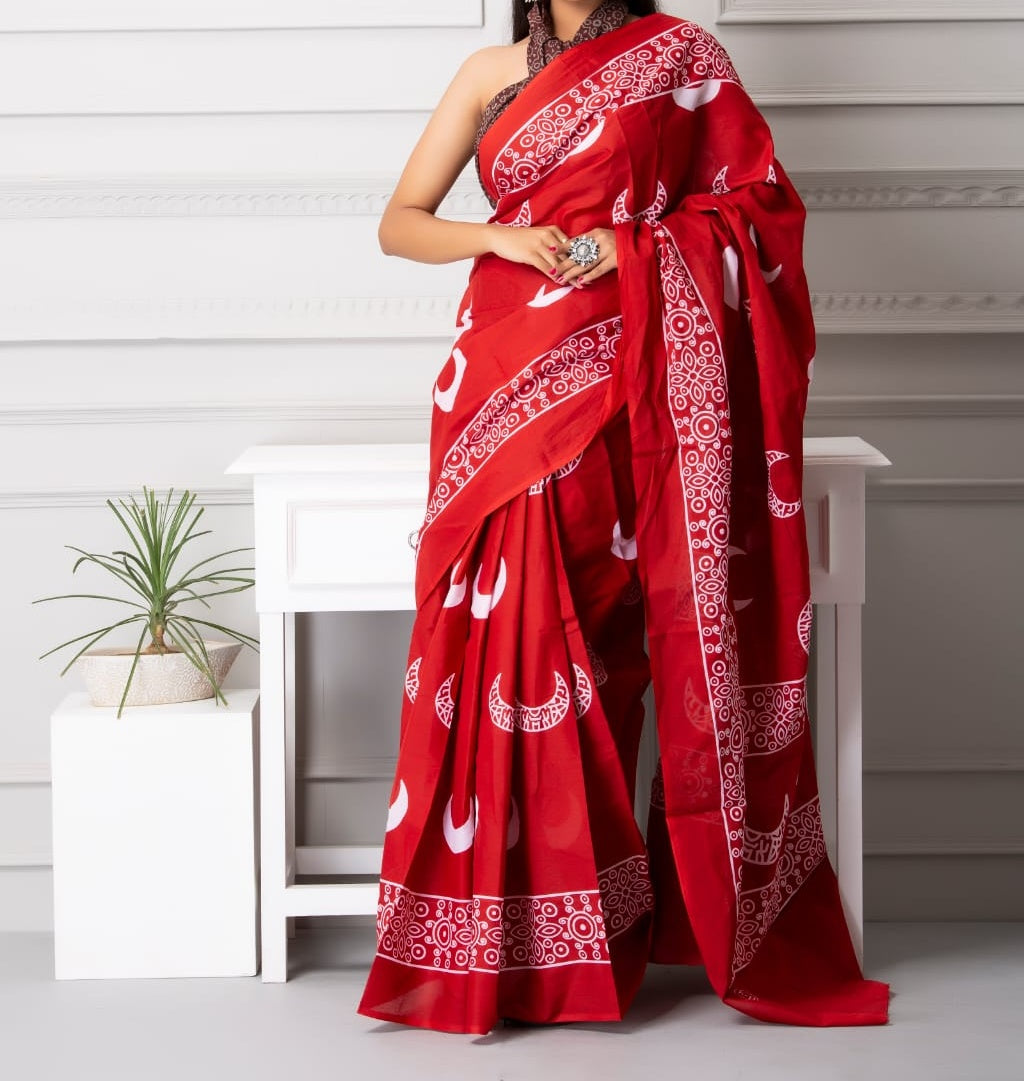 Mira soft cotton sarees- red kavani