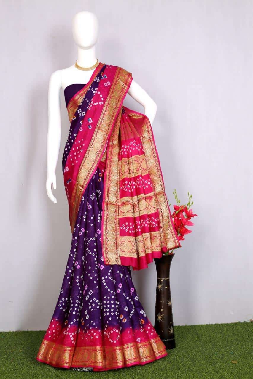 Bhandhani silk saree  - Violet