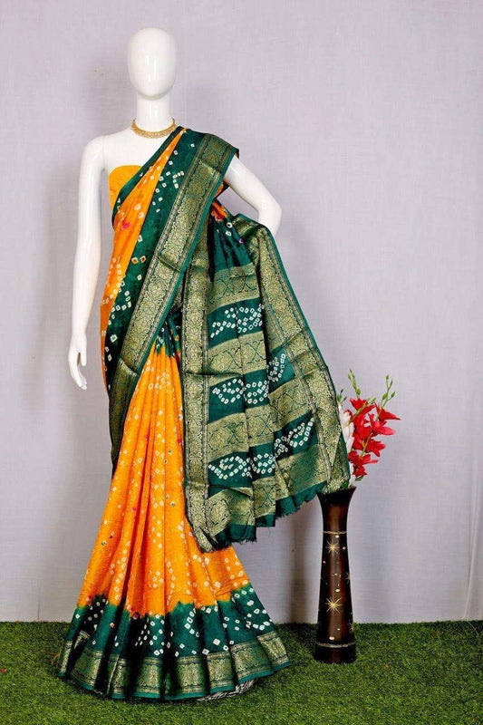 Bhandhani silk saree  - Yellow