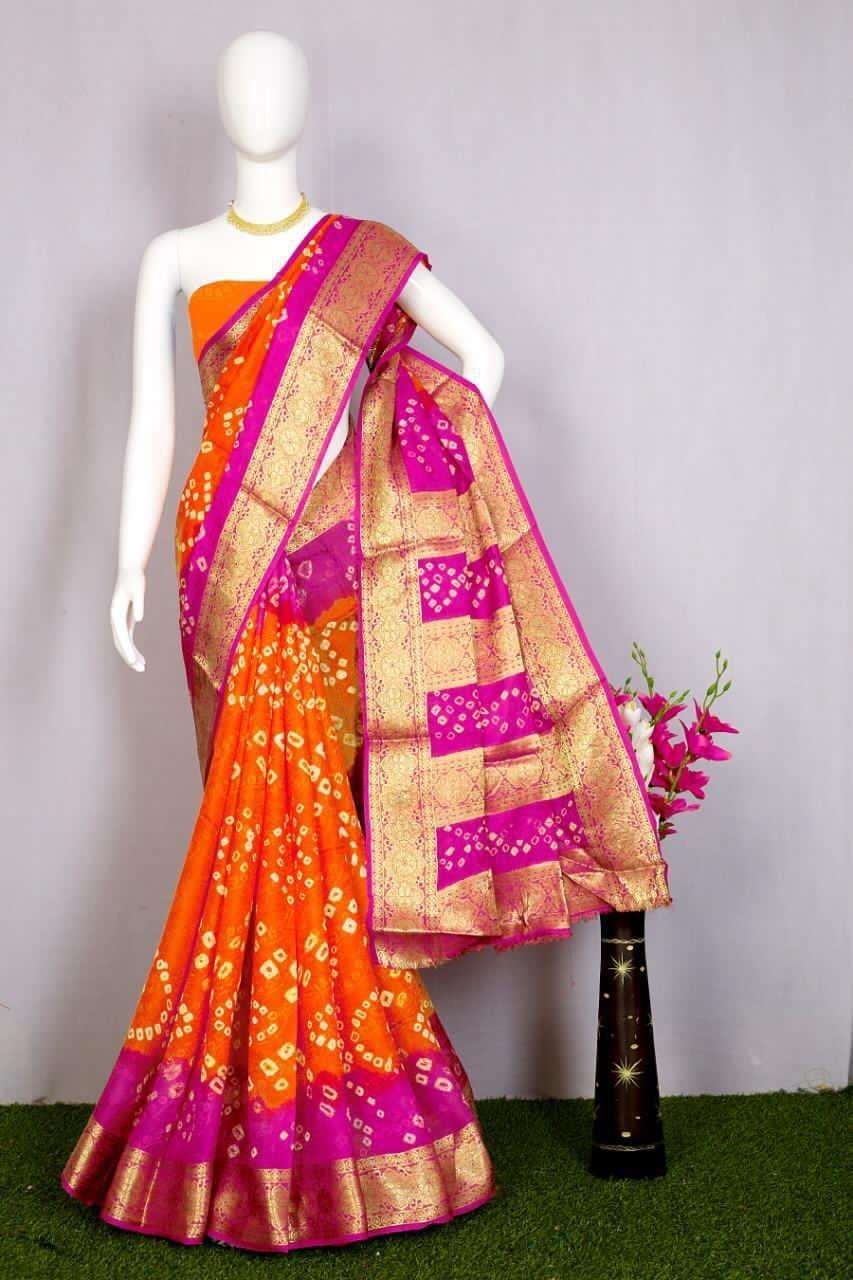 Bhandhani silk saree  - Orange