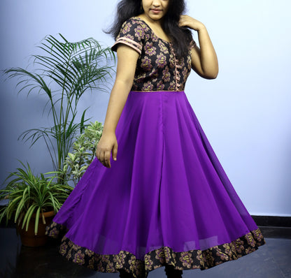 Lara black & violet fit flare dress - STUDIO PEHEL 