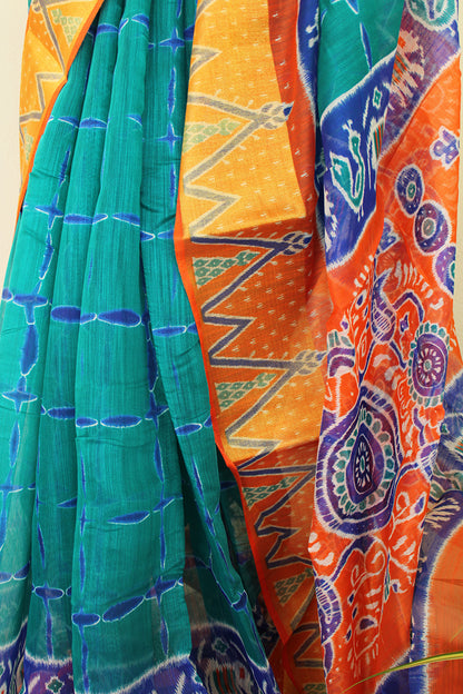 Greenish blue elegant ikkat print saree