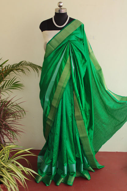 Lush Green Semi silk Double Border saree