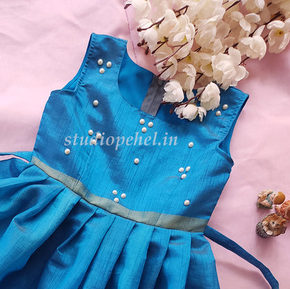 Girls Blue Silk Party Dress