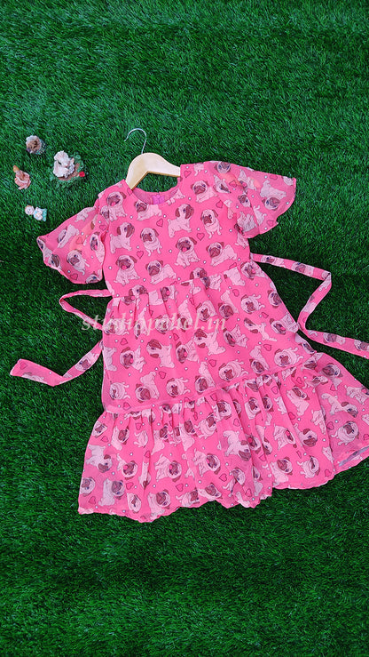 Girls Pink Puppy Casual Dress
