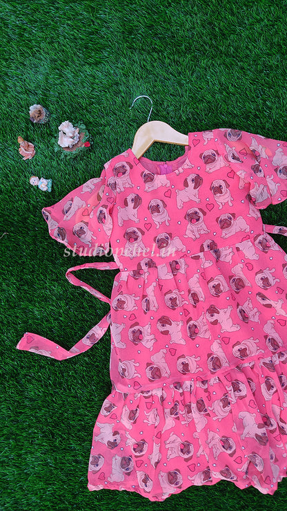 Girls Pink Puppy Casual Dress