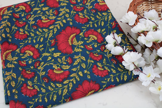 Cotton-fabric-floral-Blue & red floral