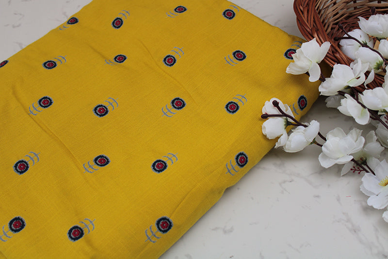 Cotton-fabric-floral-yellow wit blue tiny flower