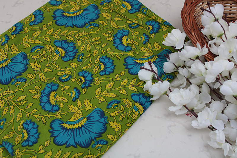 Cotton-fabric-floral-Green & blue foral