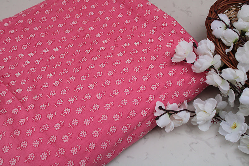 Cotton-fabric-floral-pink tiny flower