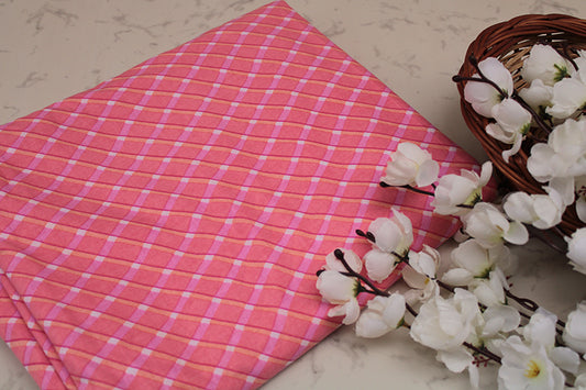 Cotton-fabric-floral-pink crisscross checks