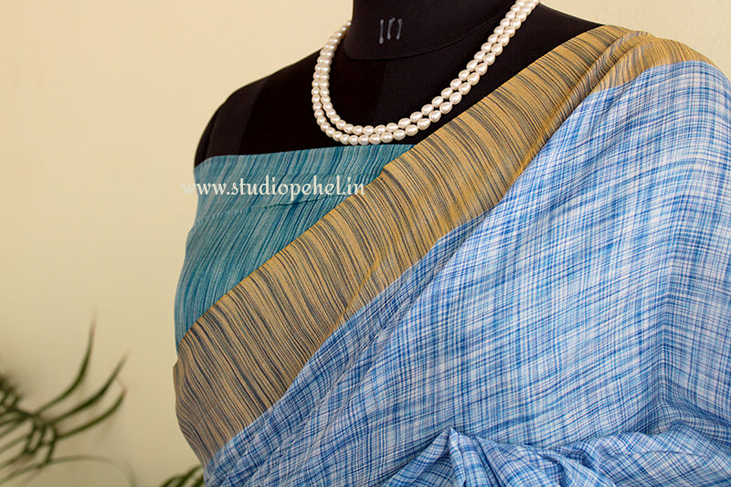 Powder blue striped cotton saree