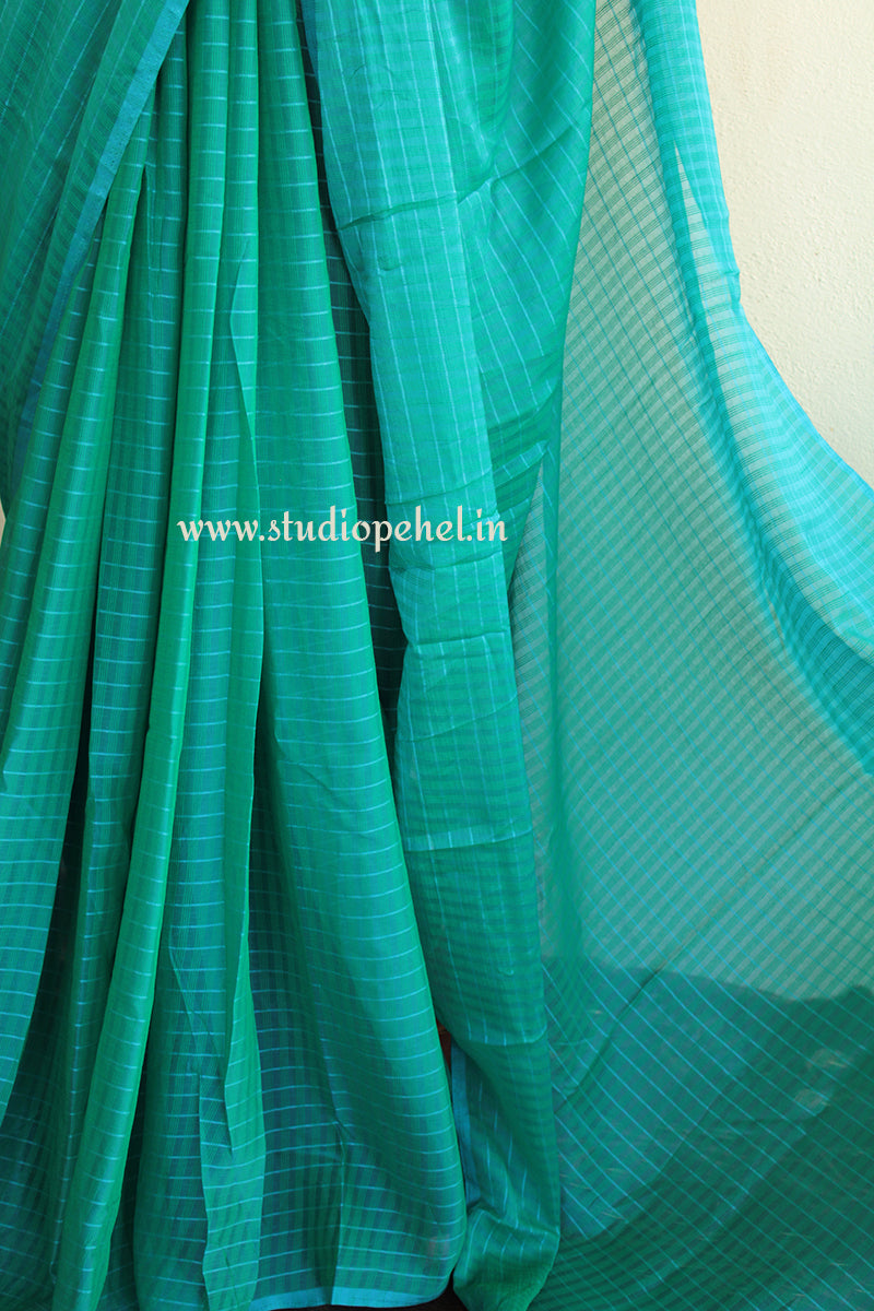 Aqua blue printed chiffon saree