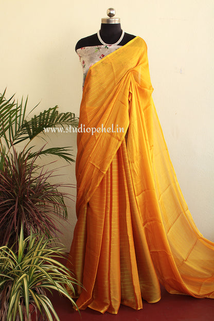 Golden yellow printed chiffon saree