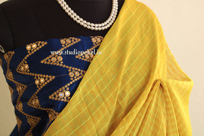 Yellow printed chiffon saree