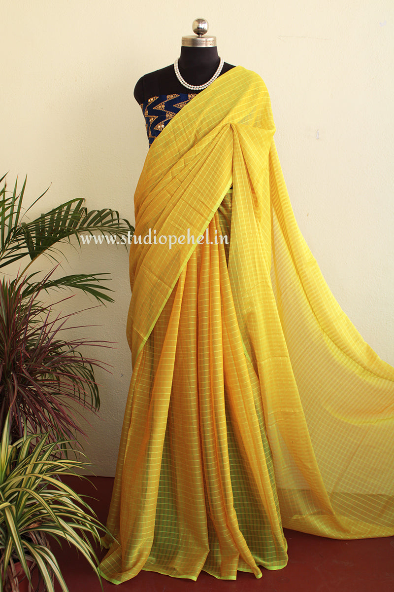 Yellow printed chiffon saree