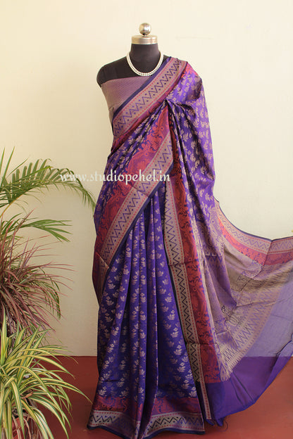 Deep violet varanasi brasso cotton saree