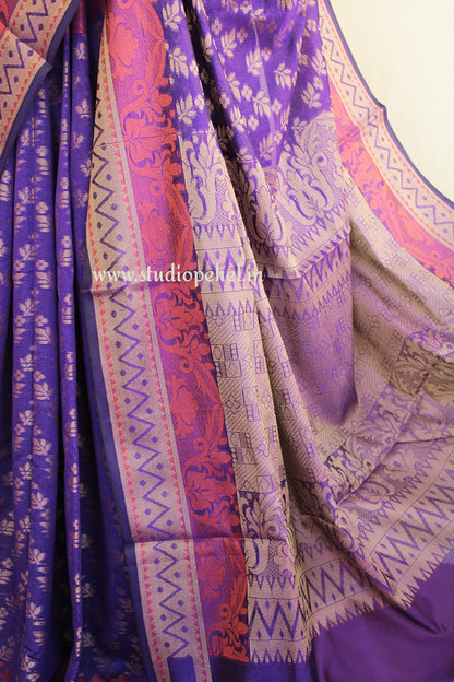 Deep violet varanasi brasso cotton saree