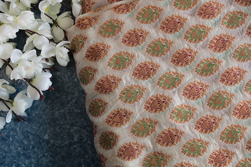 Ivory mughal motif brocade fabric