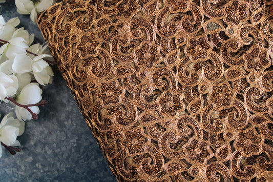 Copper & black cutwork fabric