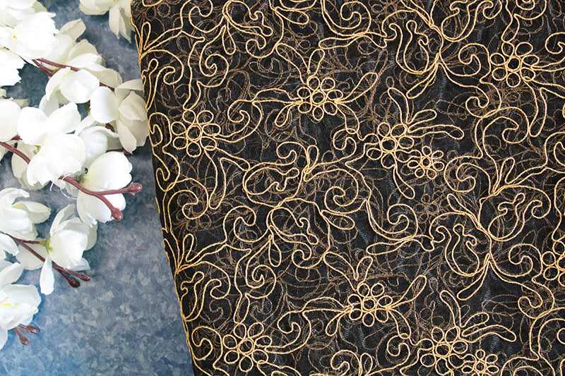 Black gold floral net