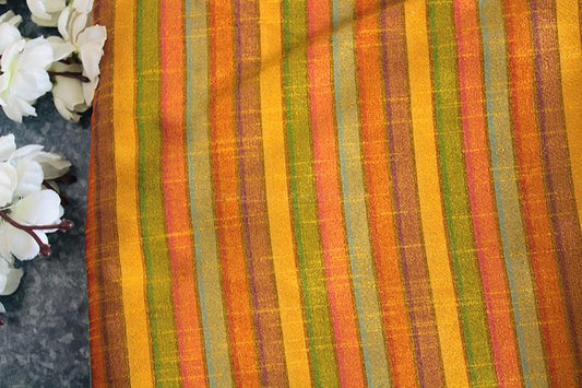 Yellow  striped raw silk fabric