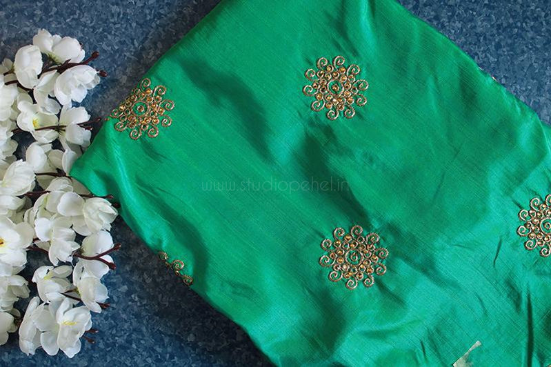 Rama green silk chakkra designer fabric