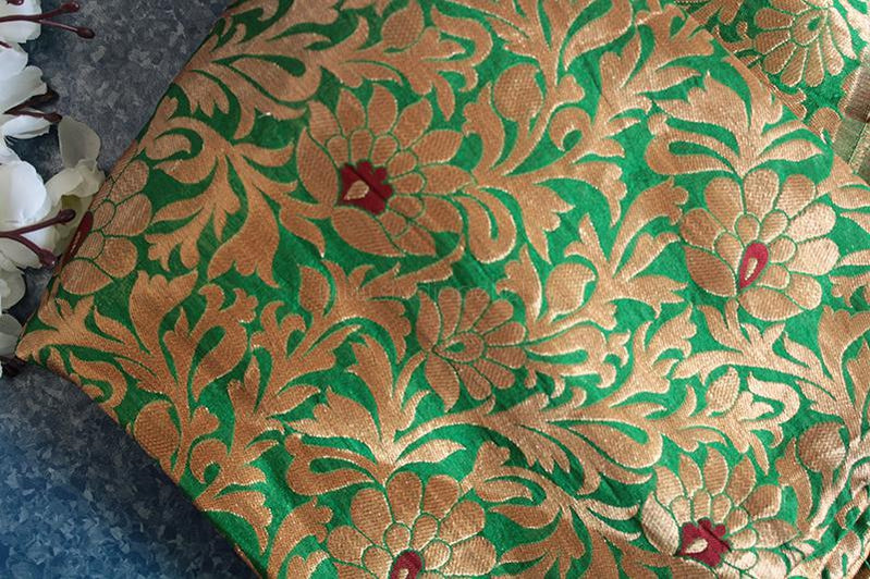 Rama green floral brocade fabric