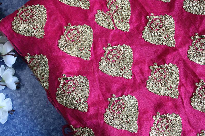 raw silk pink embroidery fabric