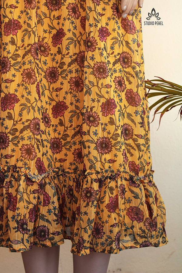 Yellow Floral Chiffon Dress