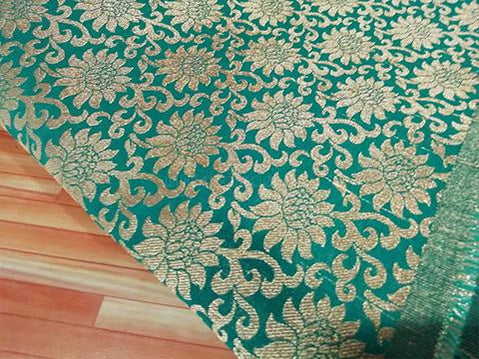 Teal plush green floral heavy jaquard fabric - STUDIO PEHEL 