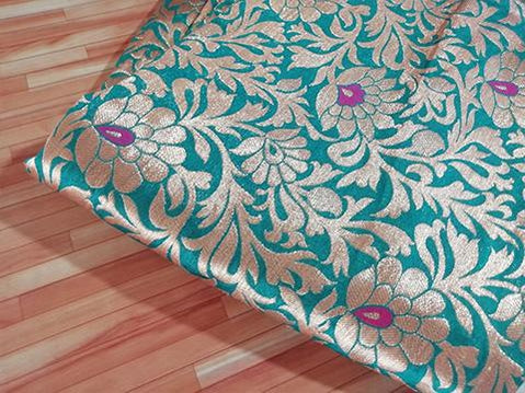 Teal green /gold floral jaquard fabric - STUDIO PEHEL 