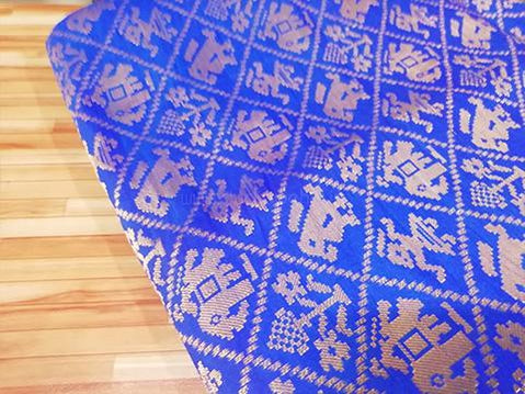 Pepsi blue indian print brocade fabric - STUDIO PEHEL 