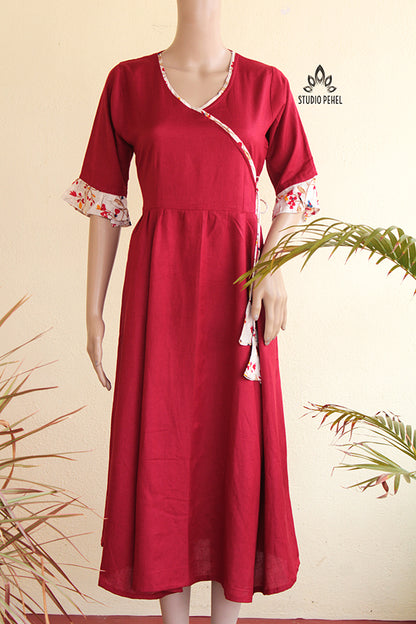 Red Plain Woven Women's dress