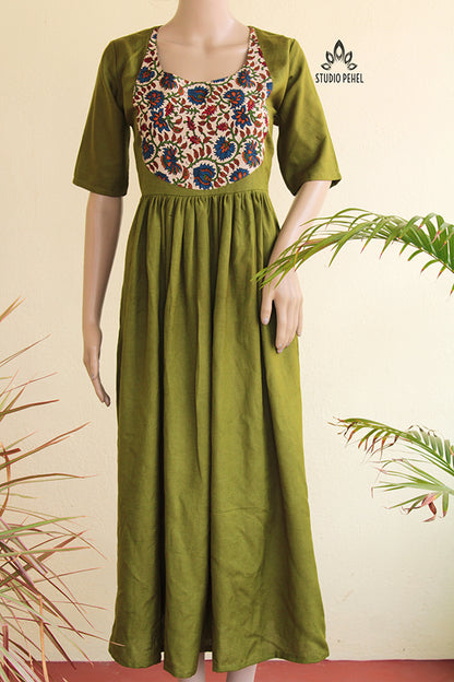 Green Plain woven women dress
