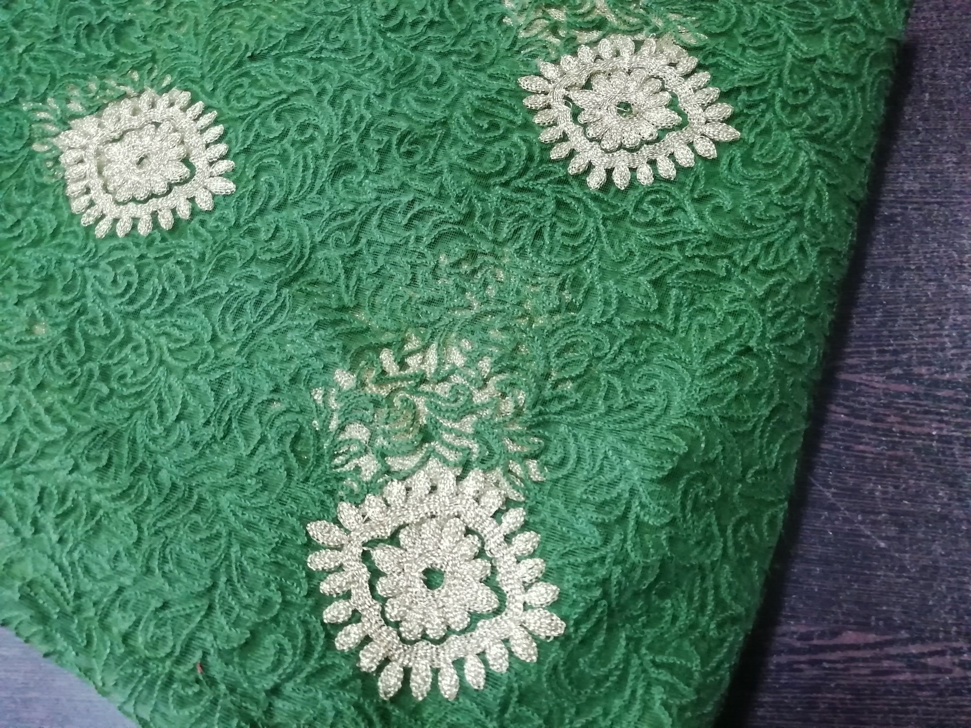 Olive green chikkan embroidery fabric - STUDIO PEHEL 