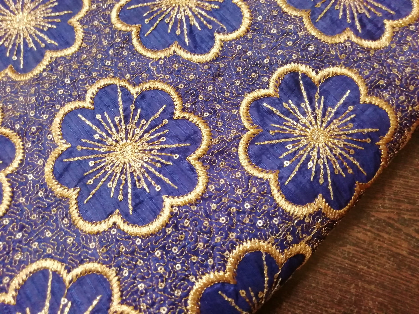 Royal blue heavy embroidered fabric - STUDIO PEHEL 